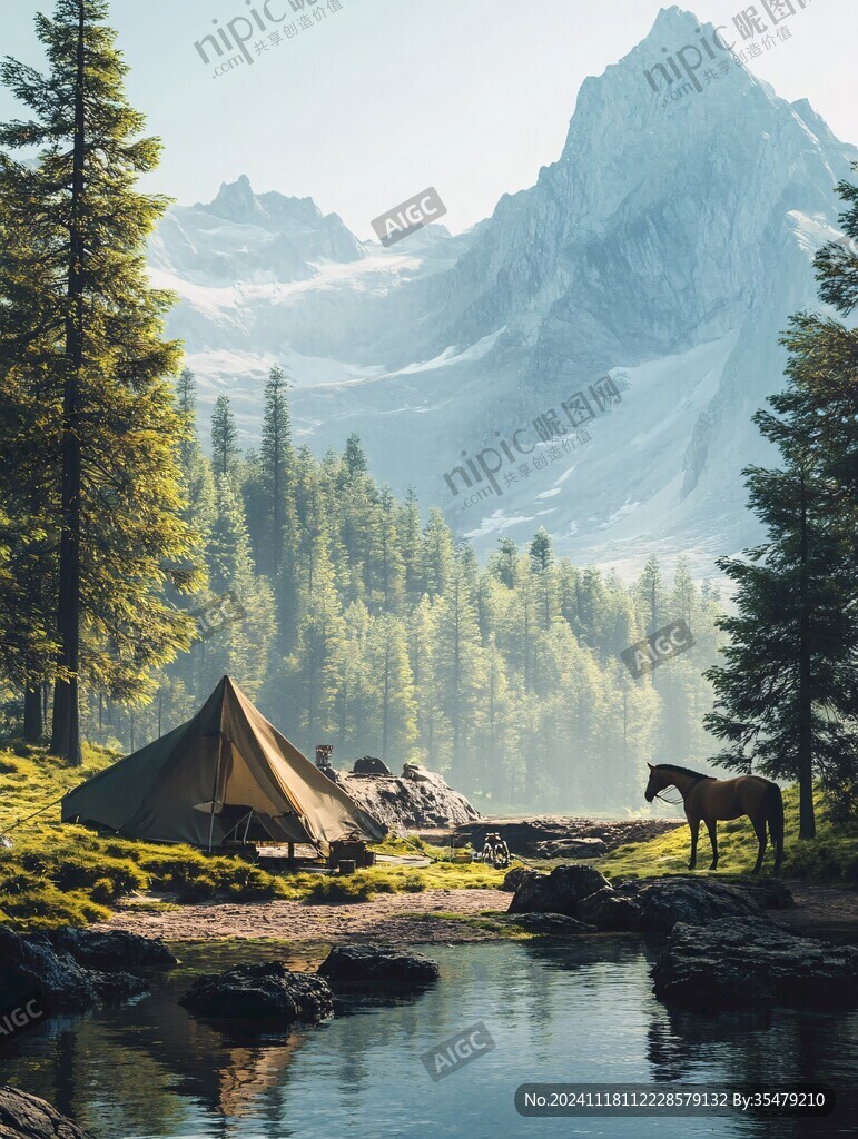 手绘山林露营地