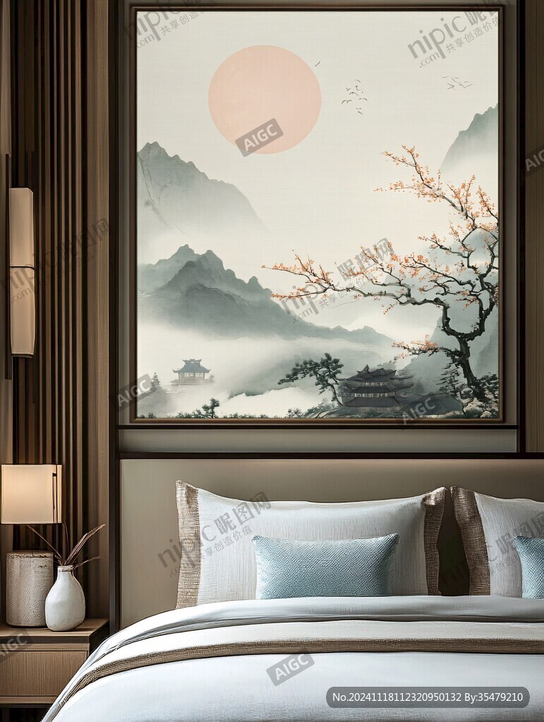 床头山水挂画