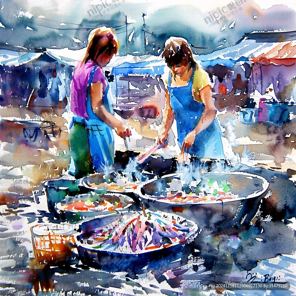 柬埔寨水彩插画彩绘