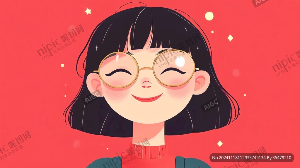 微笑女生女孩插画