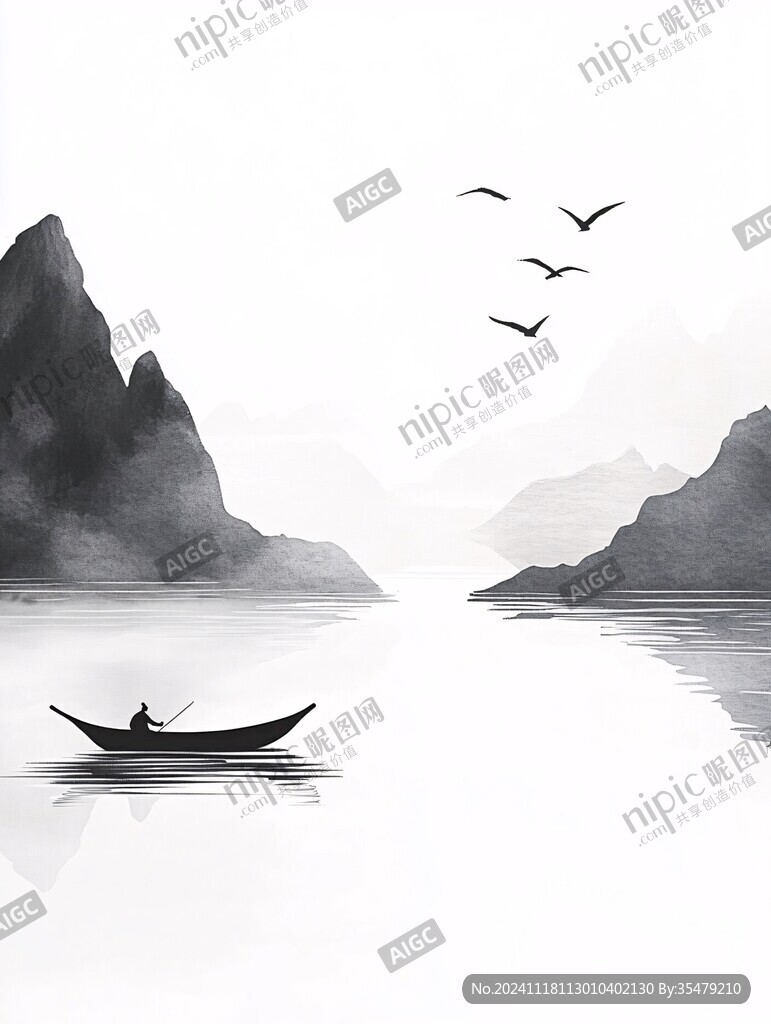 山水行舟插画