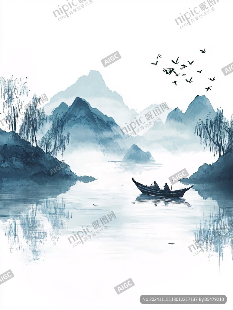 山水行舟插画