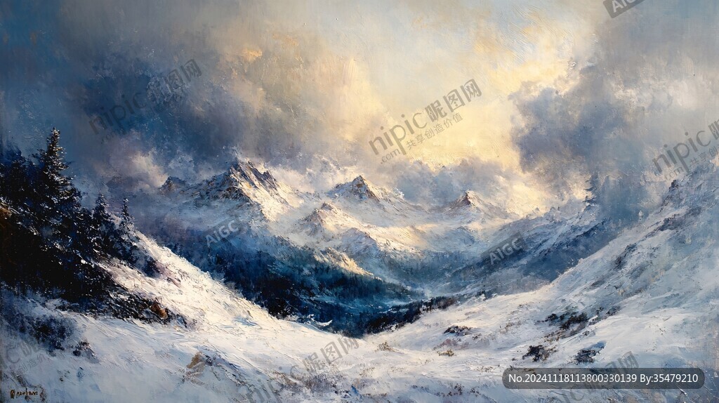 雪山飞雪油画