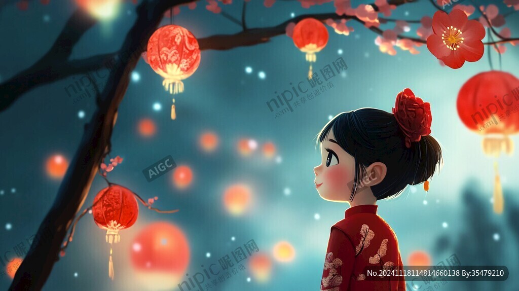 过年女孩插画