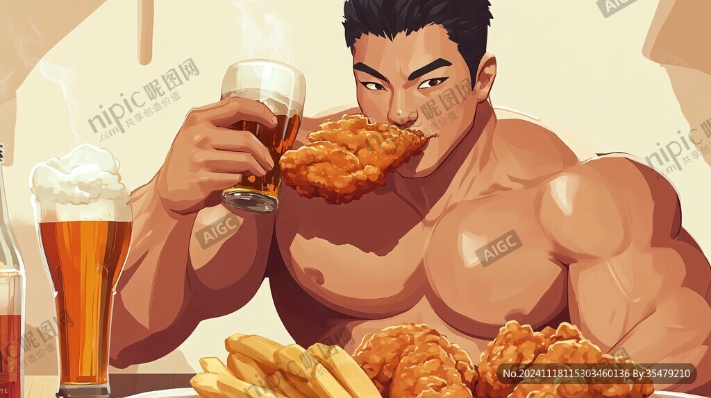炸鸡啤酒创意插画