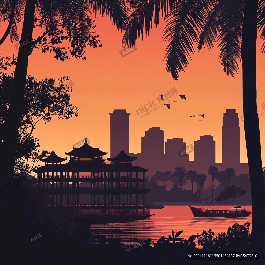 爱晚亭城市插画素材