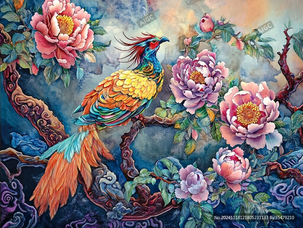 插画百鸟朝凤