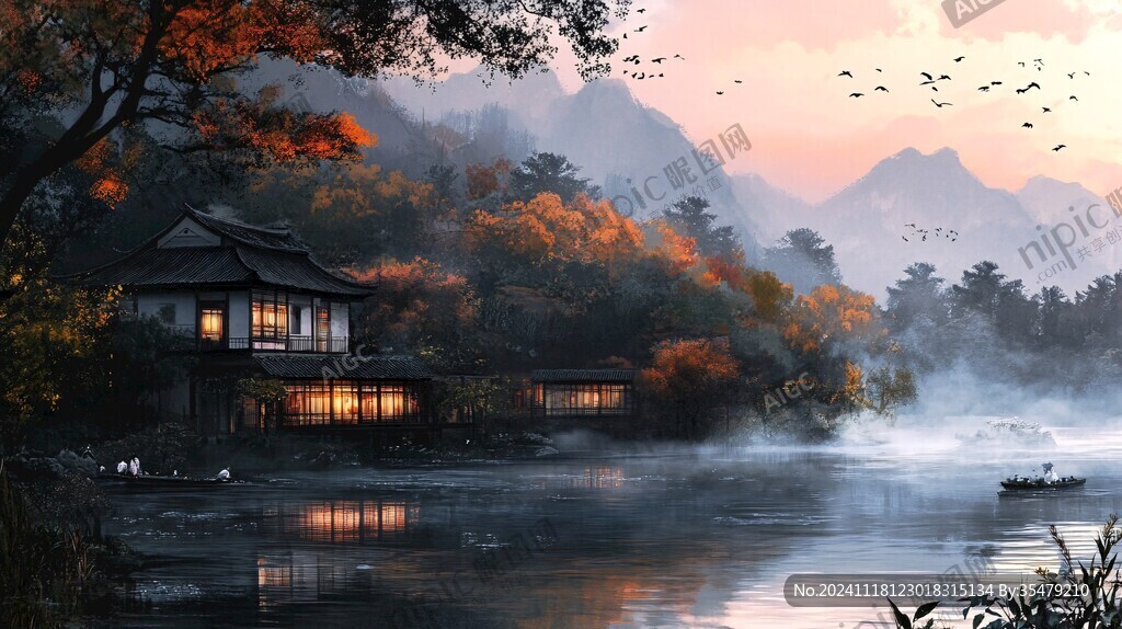 山水楼阁雅致意境风