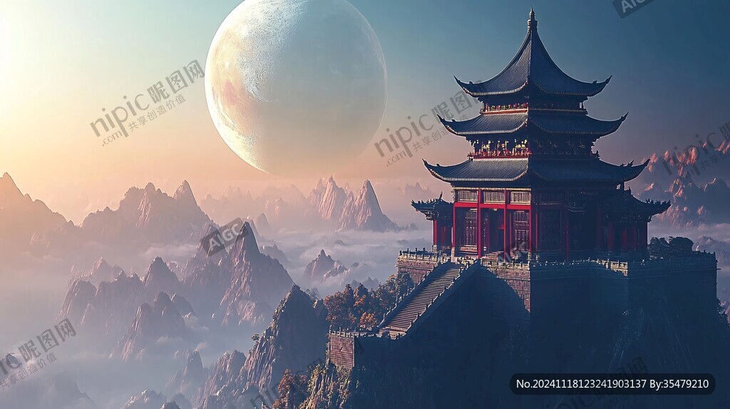 天界晓钟风景插画