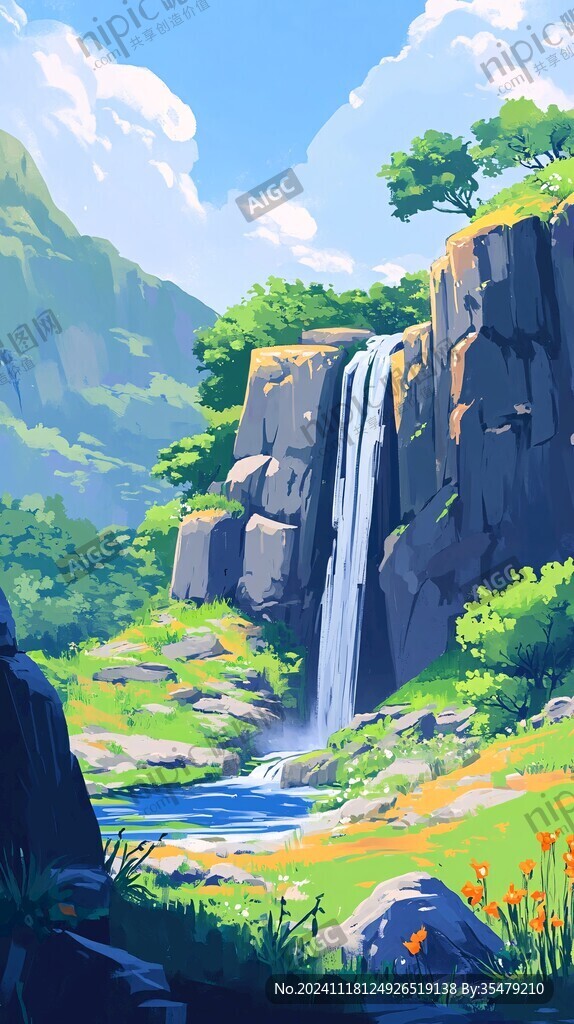 山泉水插画