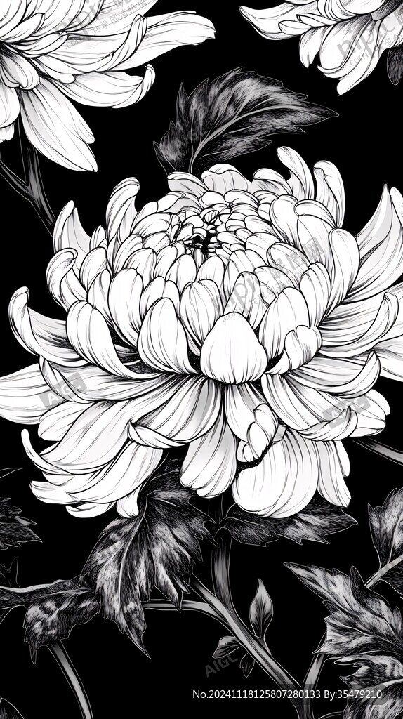 黑白图黑白花卉
