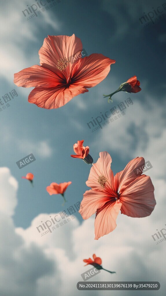 仰拍蓝天白云鲜花