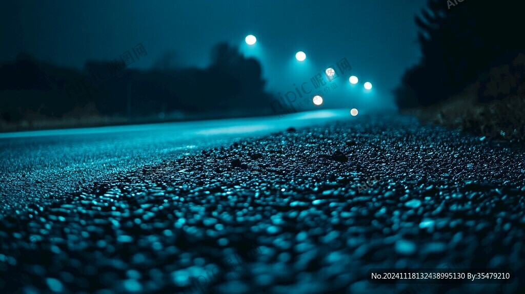道路蓝色调夜景