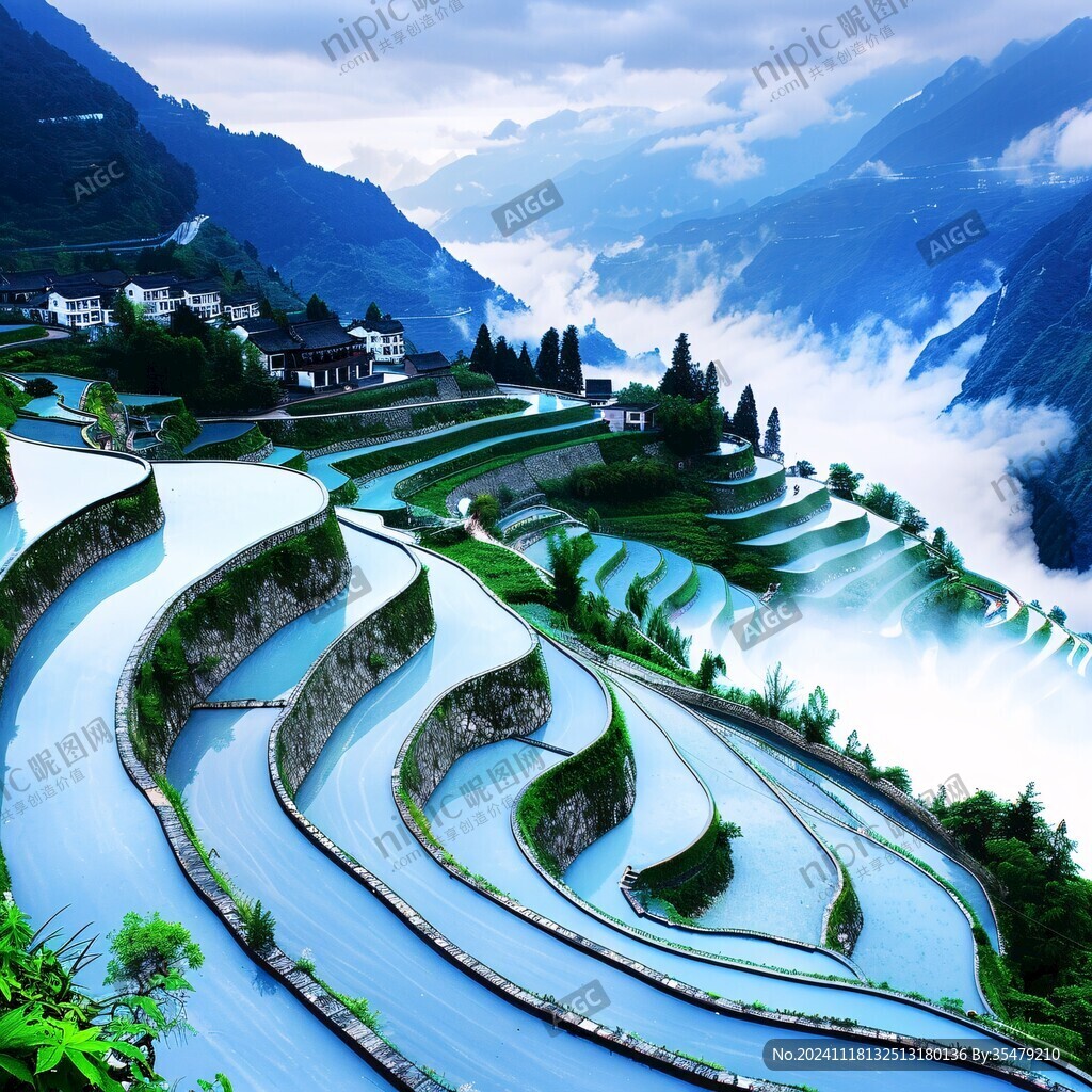 雨中梯田