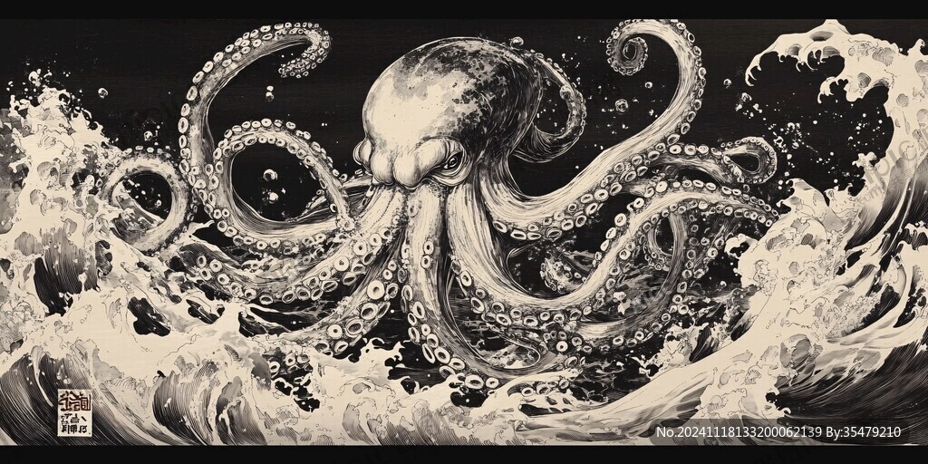 章鱼手绘插画