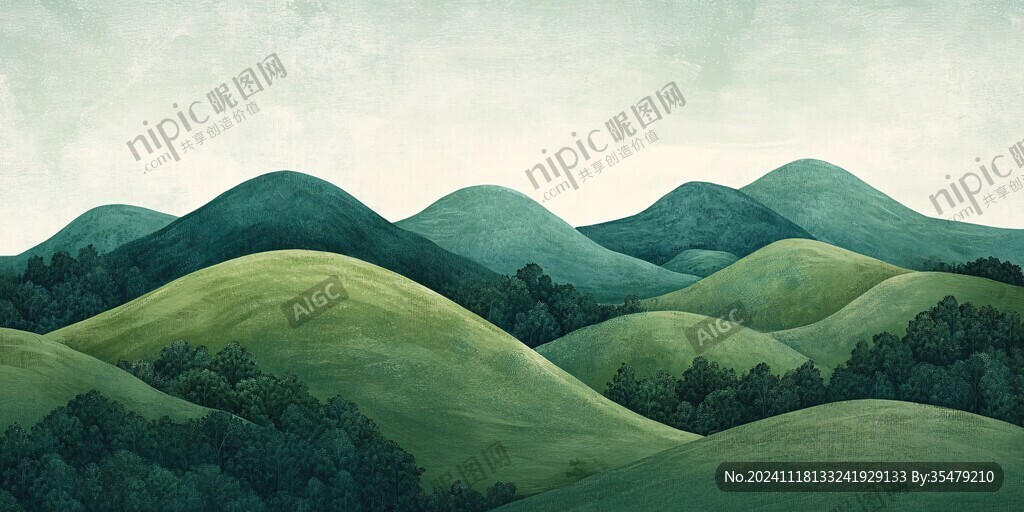 宽幅拼接绿色远山
