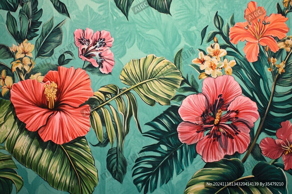 热带植物壁画