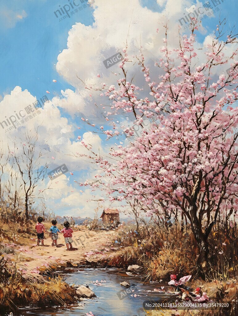 早樱油画