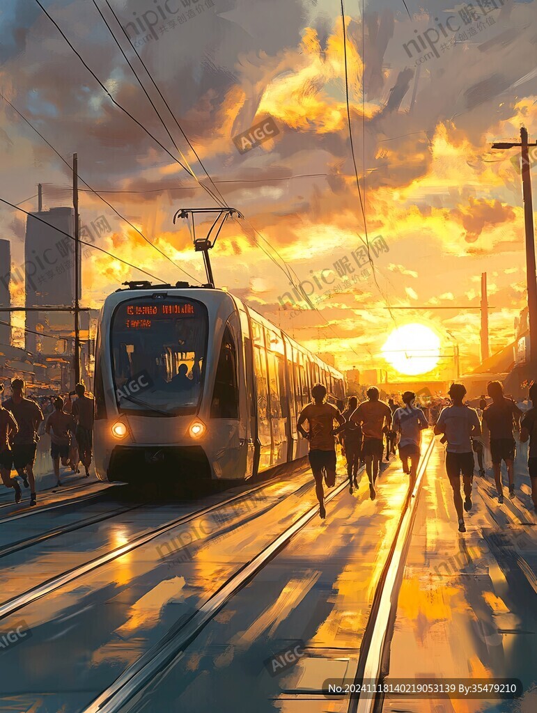 插画城市夕阳