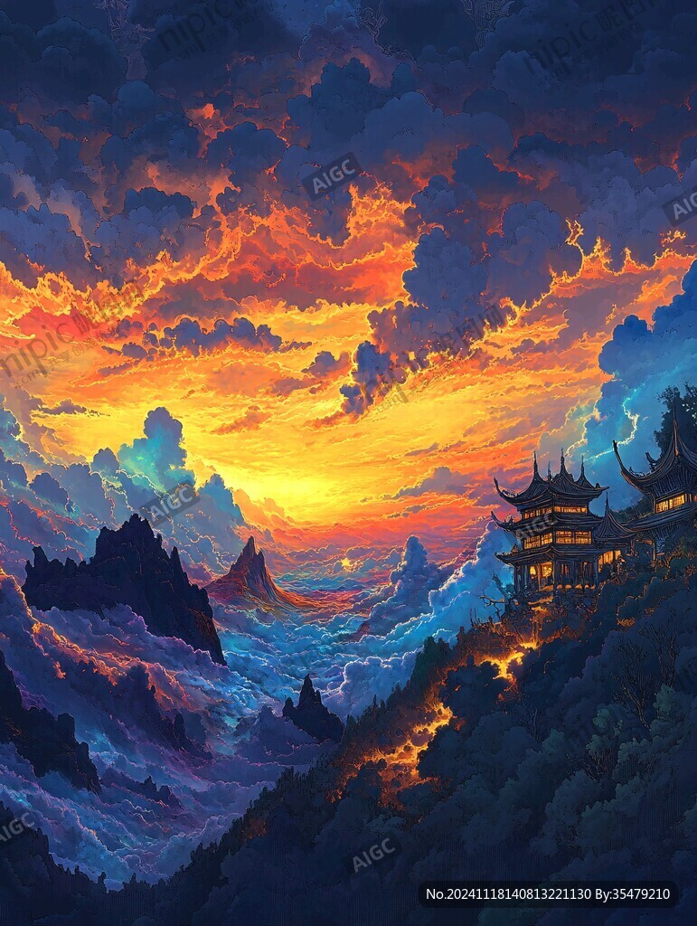天界晓钟风景插画