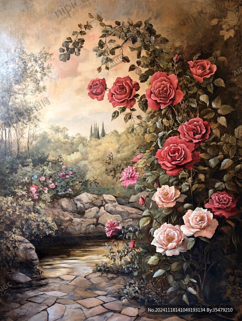 玫瑰花油画装饰图