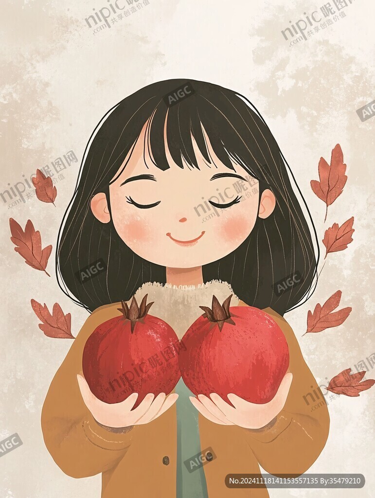 小女孩抱苹果包装插画