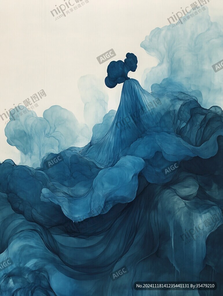 水墨薄纱彩绘抽象画