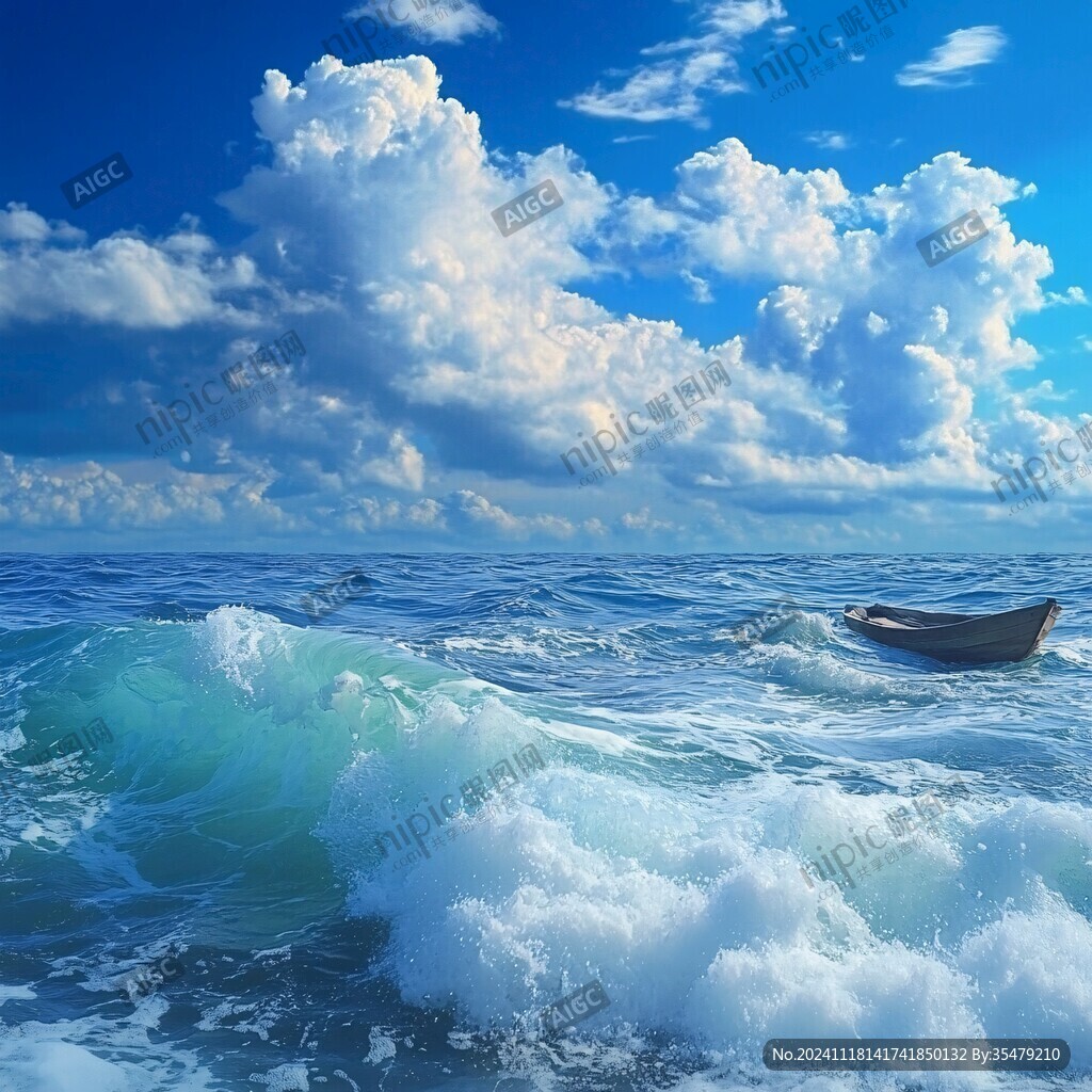 蓝天白云海景浪花