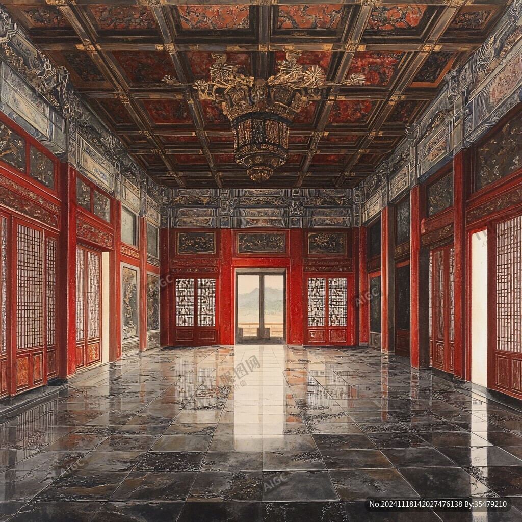 故宫阁楼栅格插画