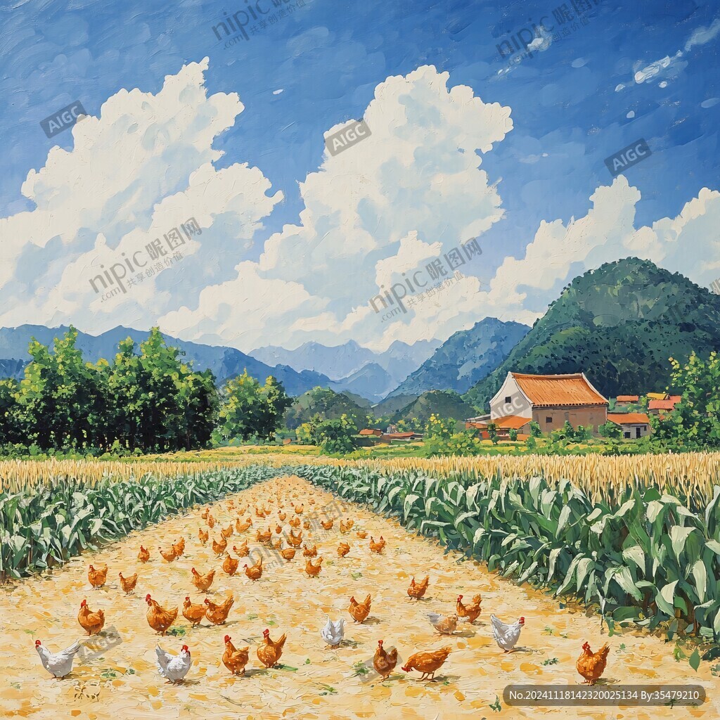田间鸡插画