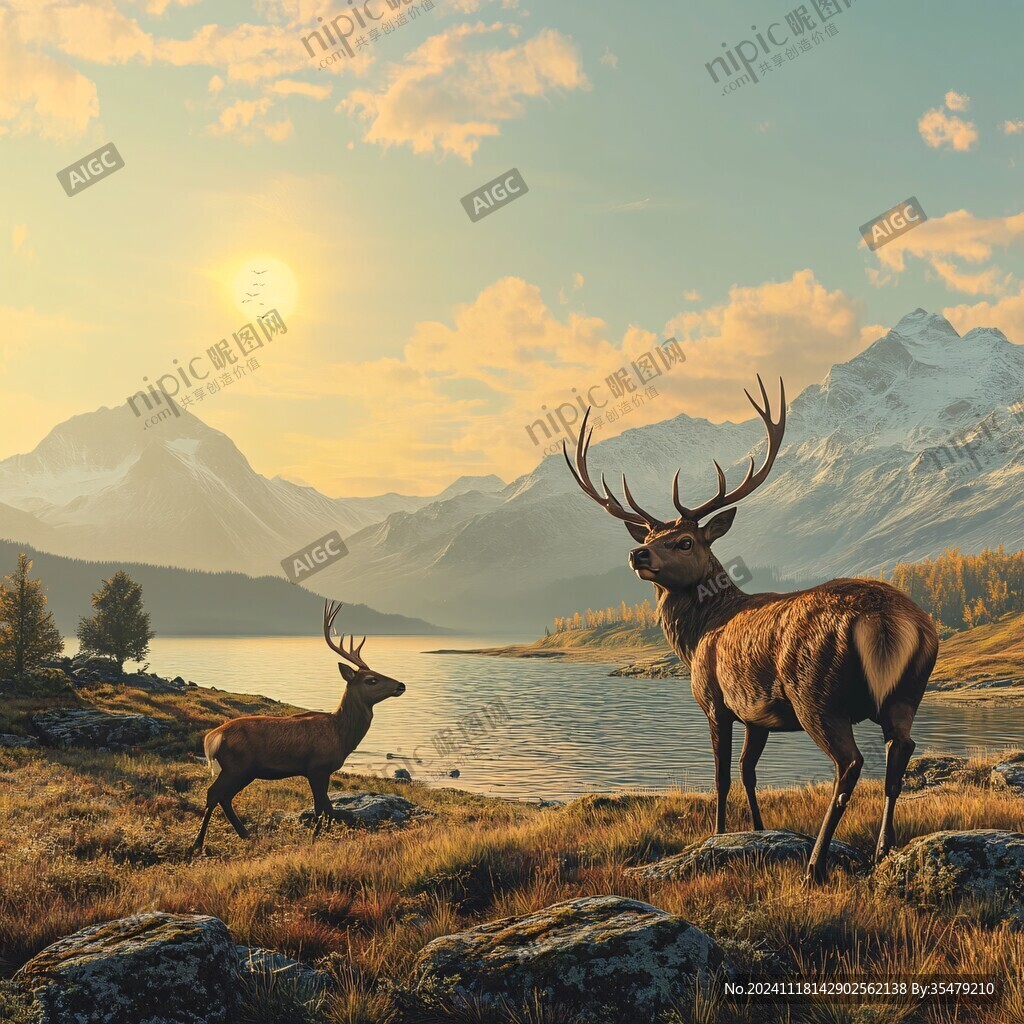 麋鹿风景山水