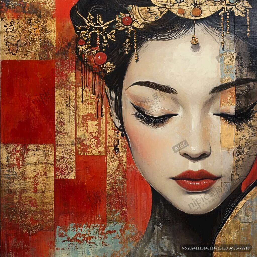 装饰画水彩花旦手绘