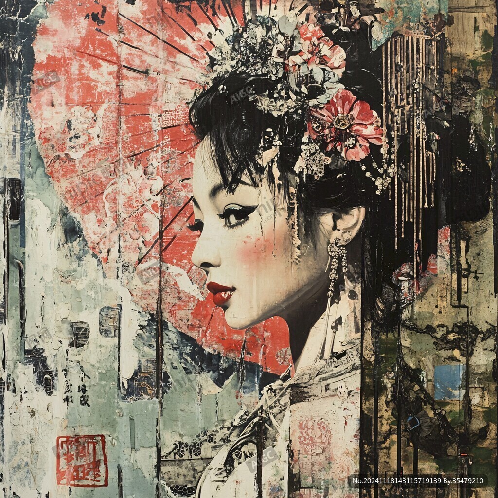 装饰画水彩花旦手绘