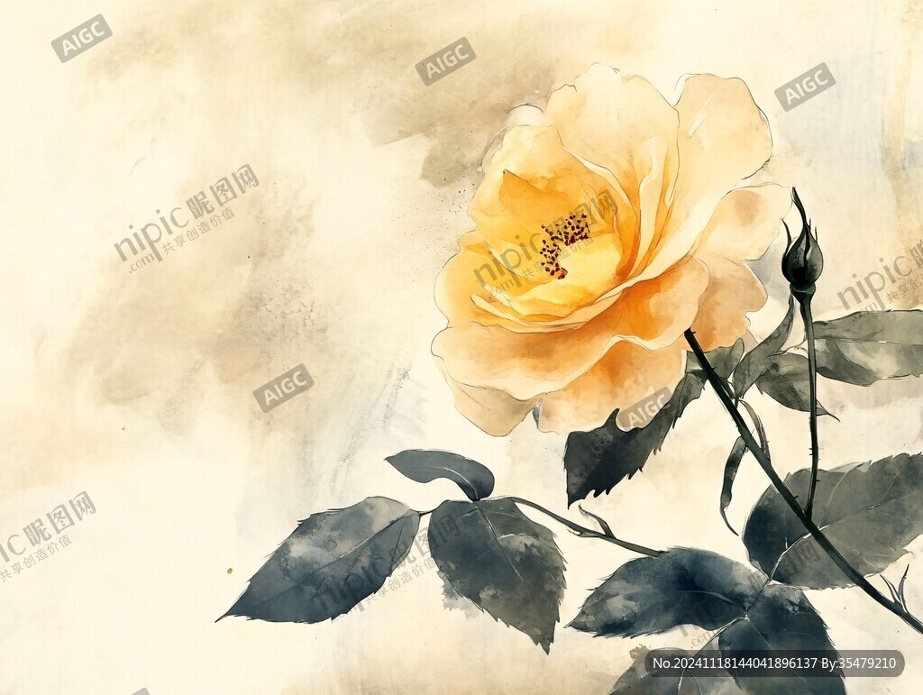 水墨月季花