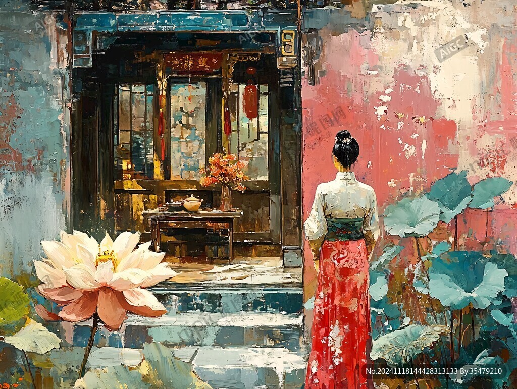 古镇油画印花