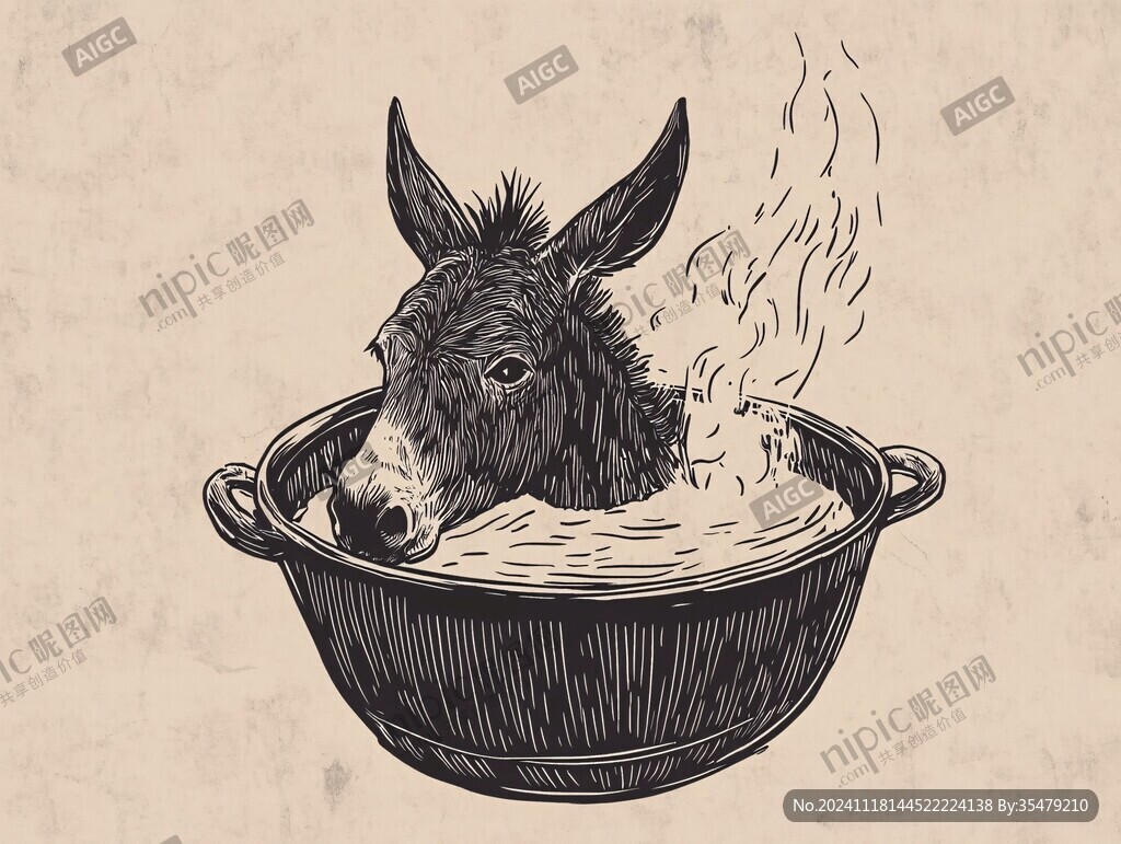 驴拉磨插画