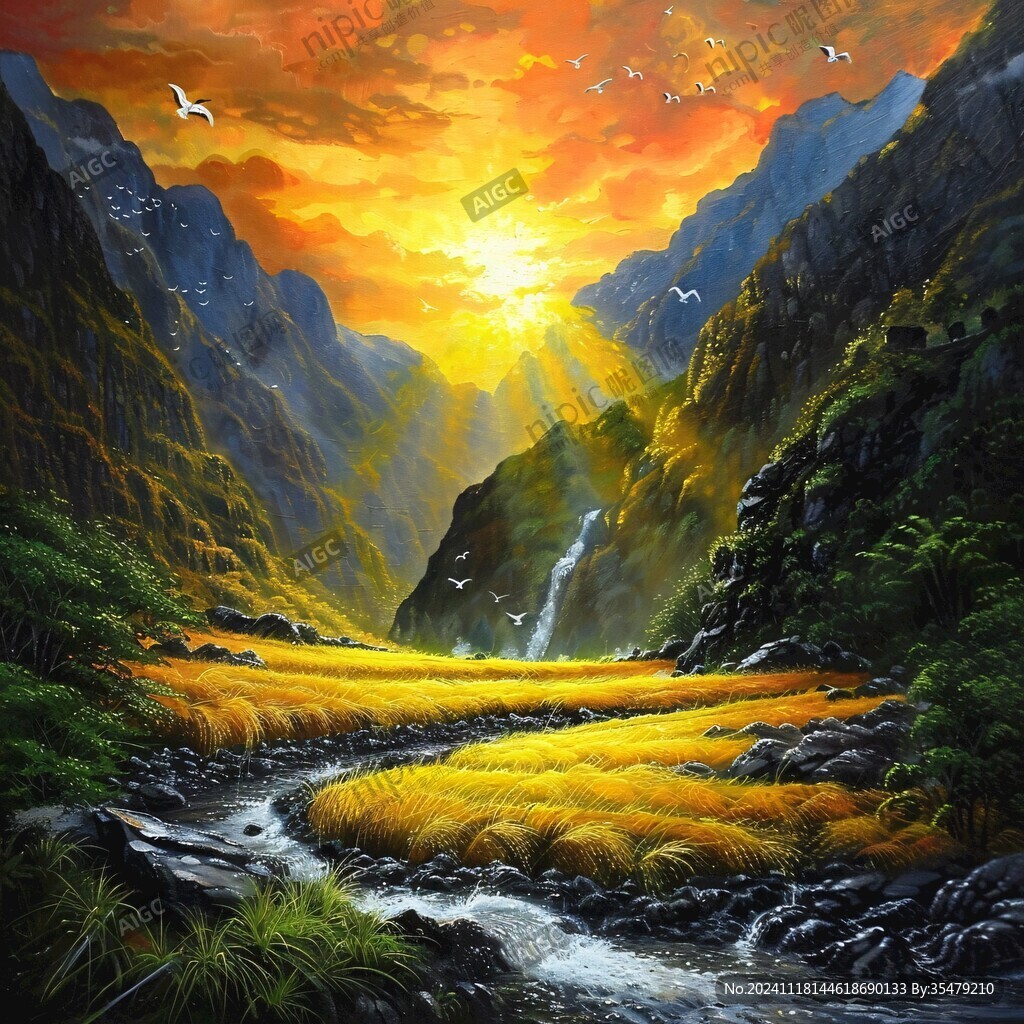 风光人间仙境油画