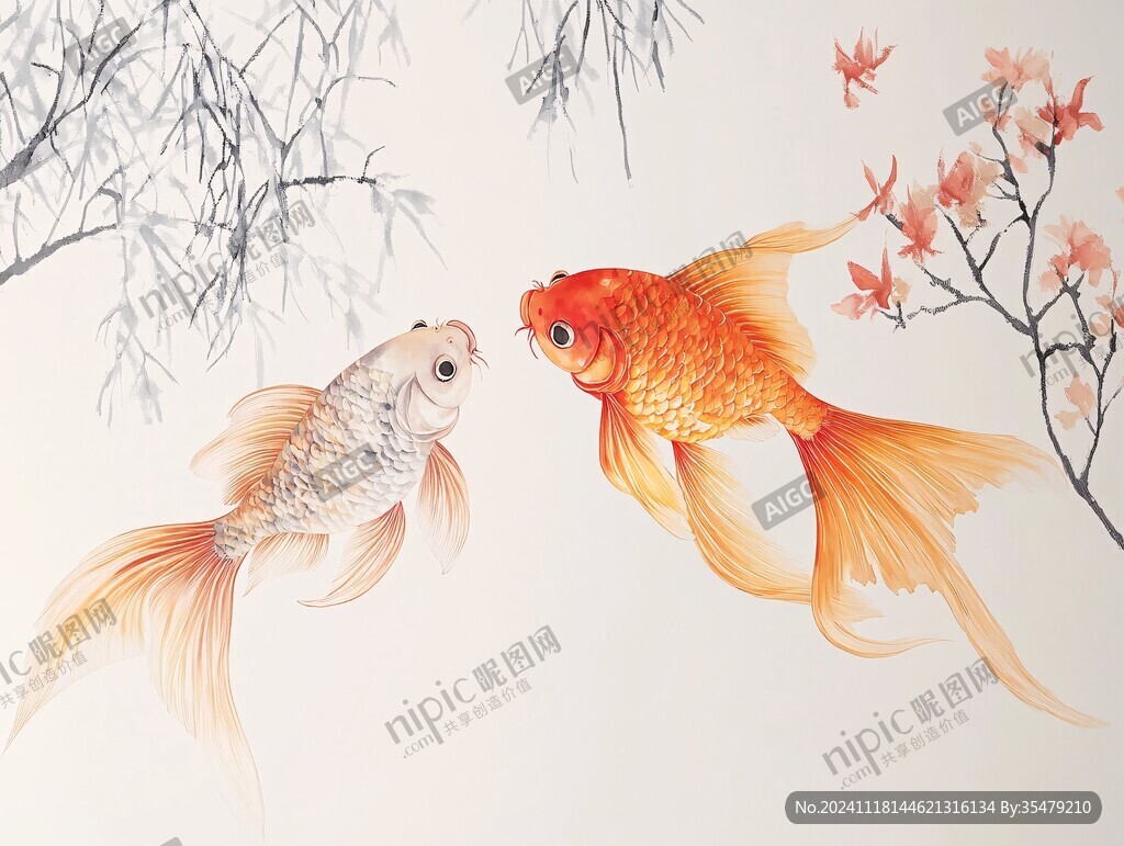 手绘金鱼鱼趣图