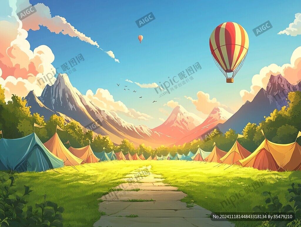 户外露营插画kv