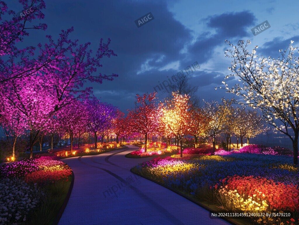 绿化带夜景效果