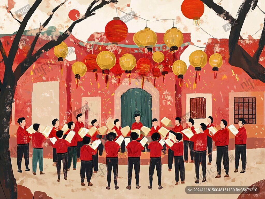 过年场景插画