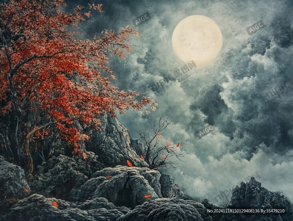 月圆山水图