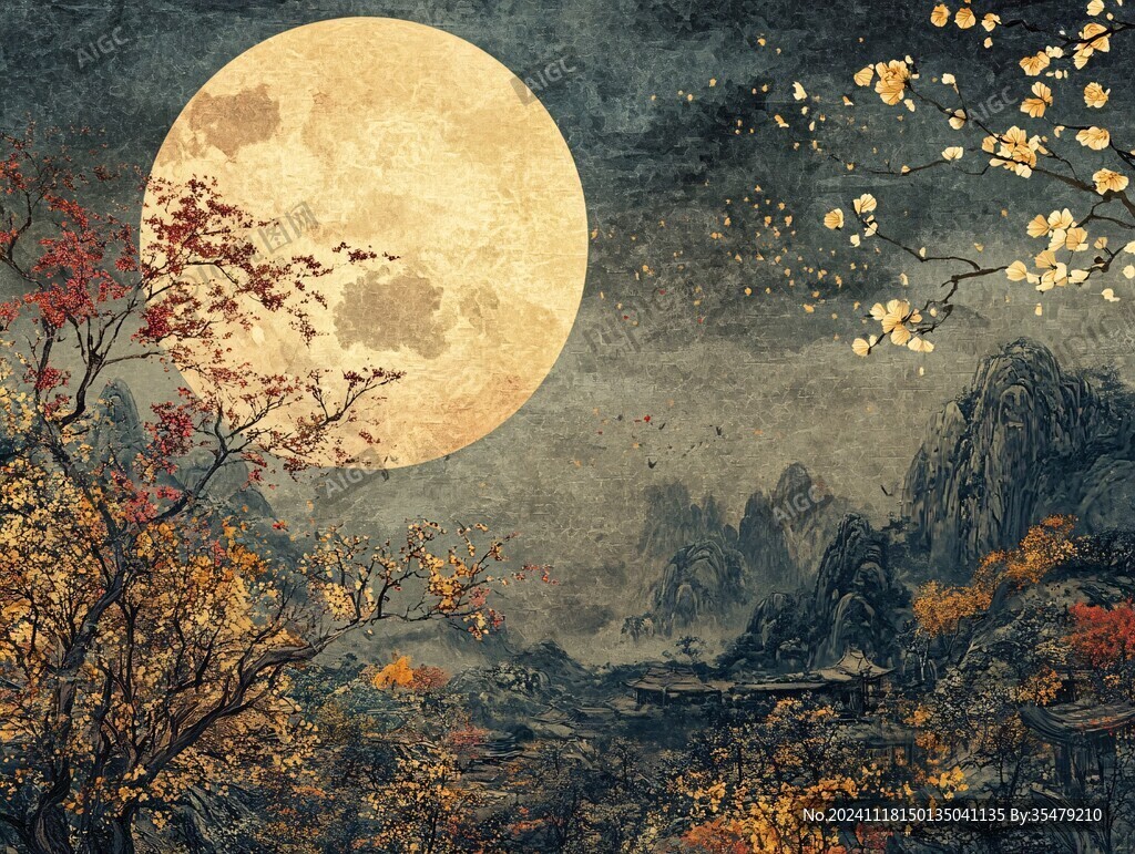 山水装饰画唯美中秋