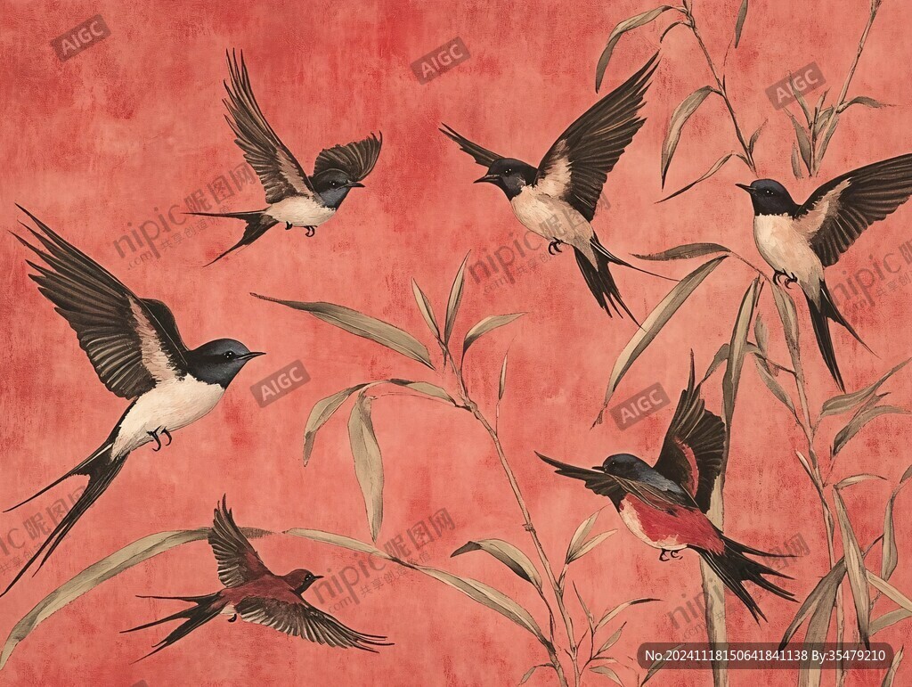 竹鸟壁画