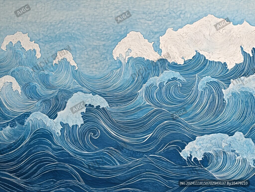工笔手绘海浪