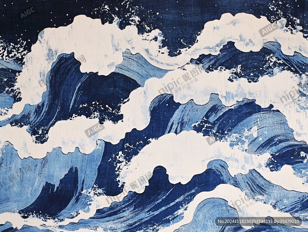 浪花纹理工笔重彩风格