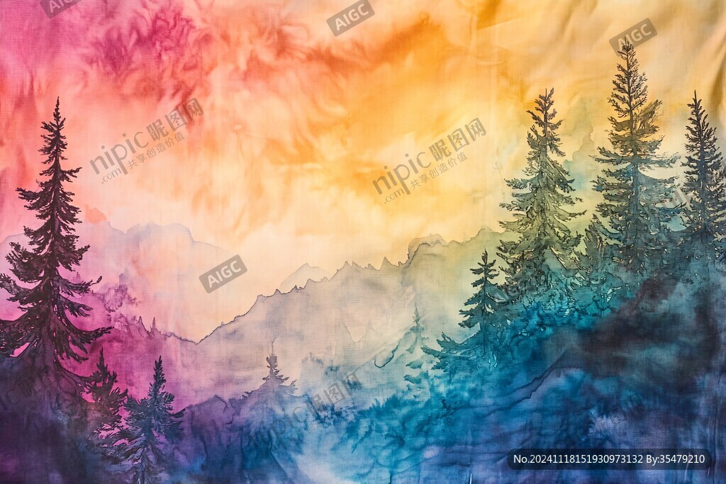 彩色水墨群山背景墙