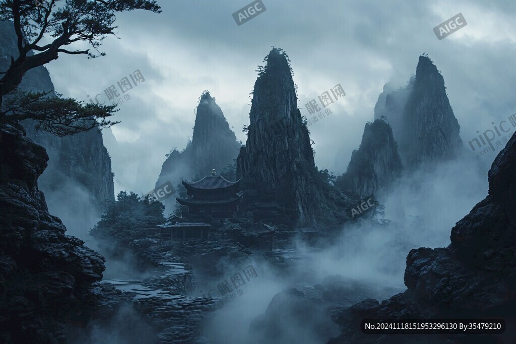 禅宗山峰峡谷意境云雾