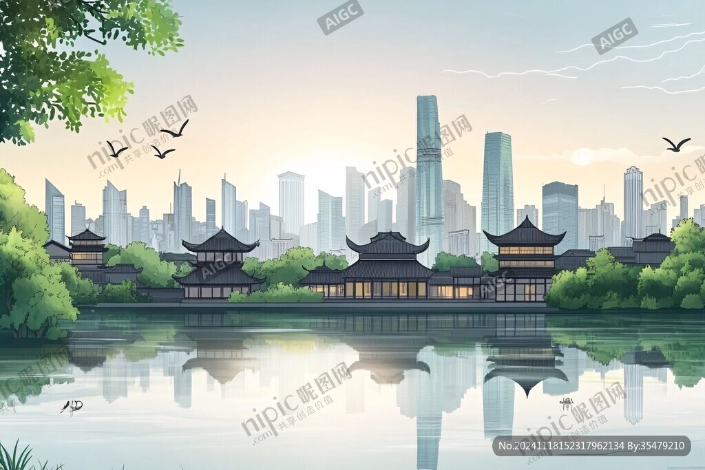华东地区城市建筑插画
