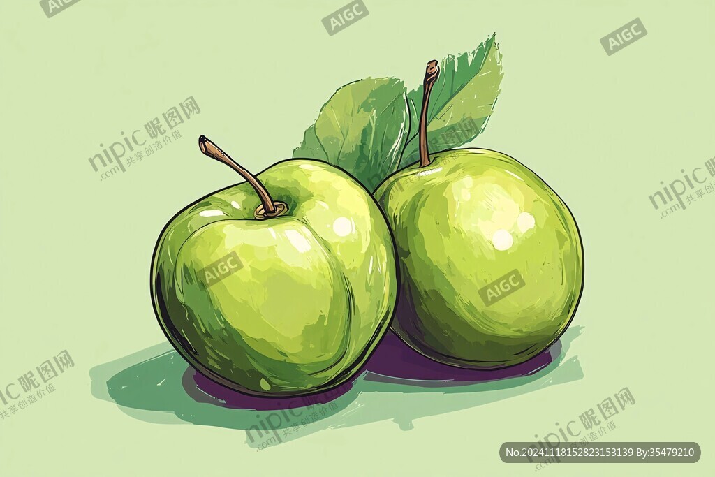 绿色苹果插画